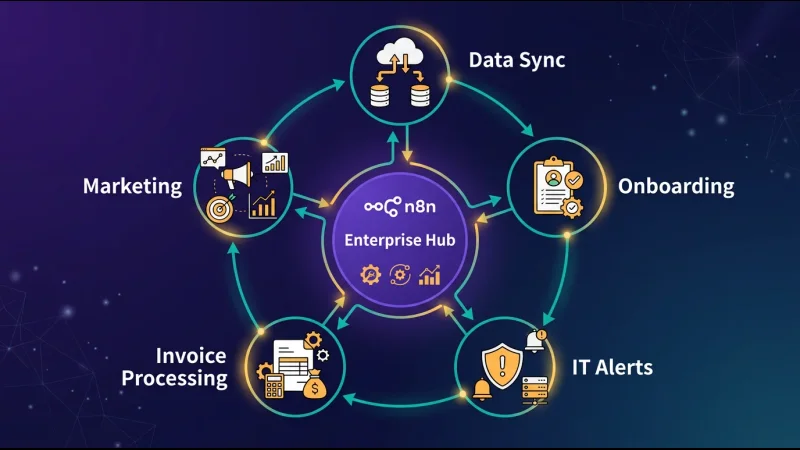 Diagram workflow menunjukkan kasus penggunaan n8n enterprise